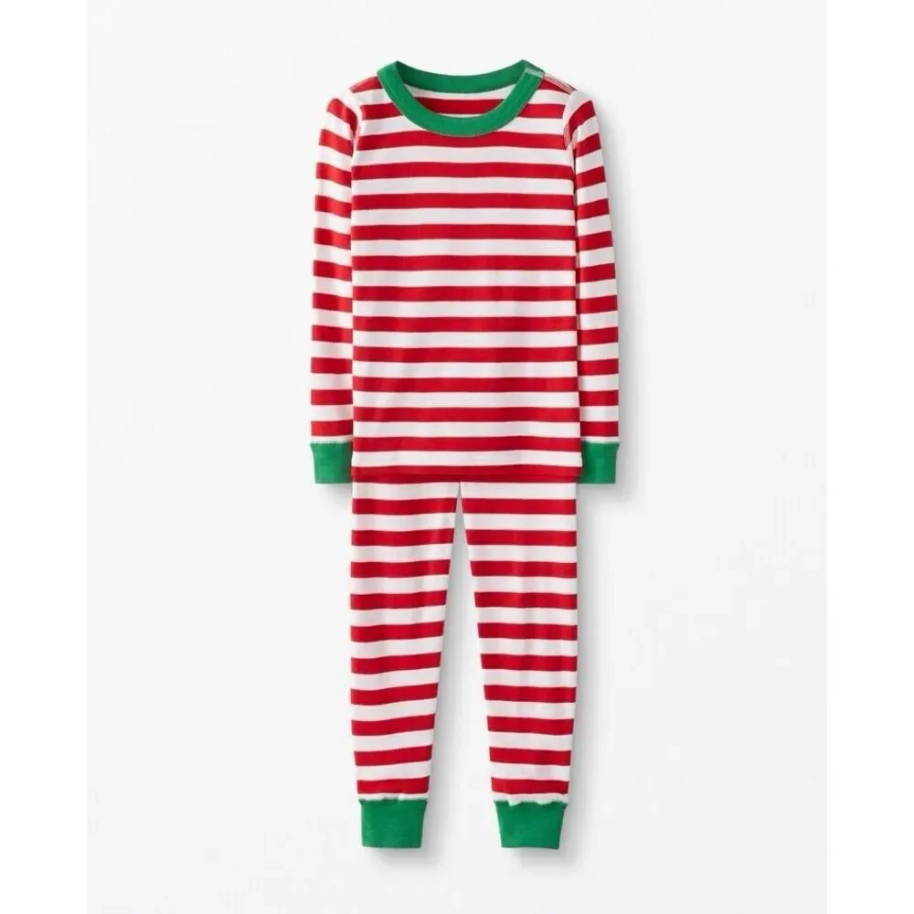 Hanna Andersson Organic Cotton Christmas Pajama Set Red Stripe Size 4 Unisex EUC